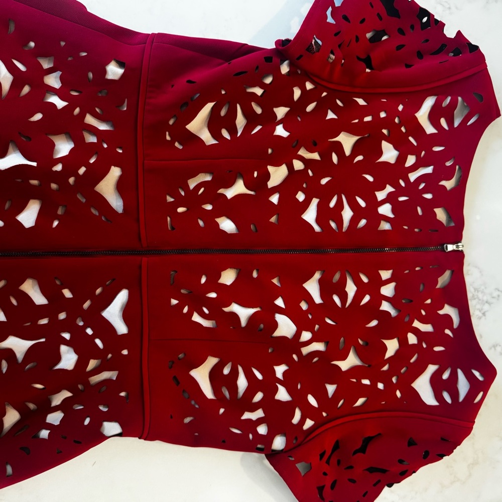 Moulinette Soeurs Red Laser-Cut A-Line Mini Dress - Picture 7 of 7